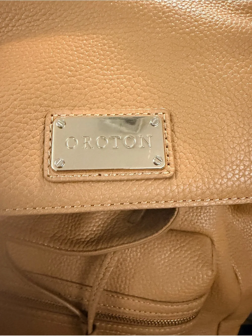 Oroton Tan Pebble Leather Dylan Medium Backpack